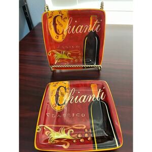 Pier 1 Cucina Chianti 6" Square Dessert Appetizer Plates Set of 2 Hand Painted